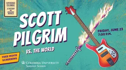 Cartoon with Scott Pilgrim vs The World free movie screening overlayed