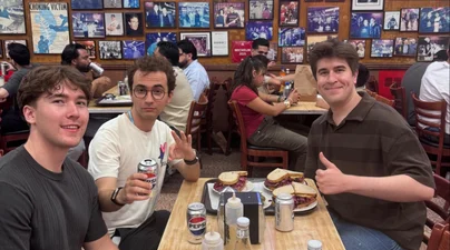 Group of boys at Katz's Deli